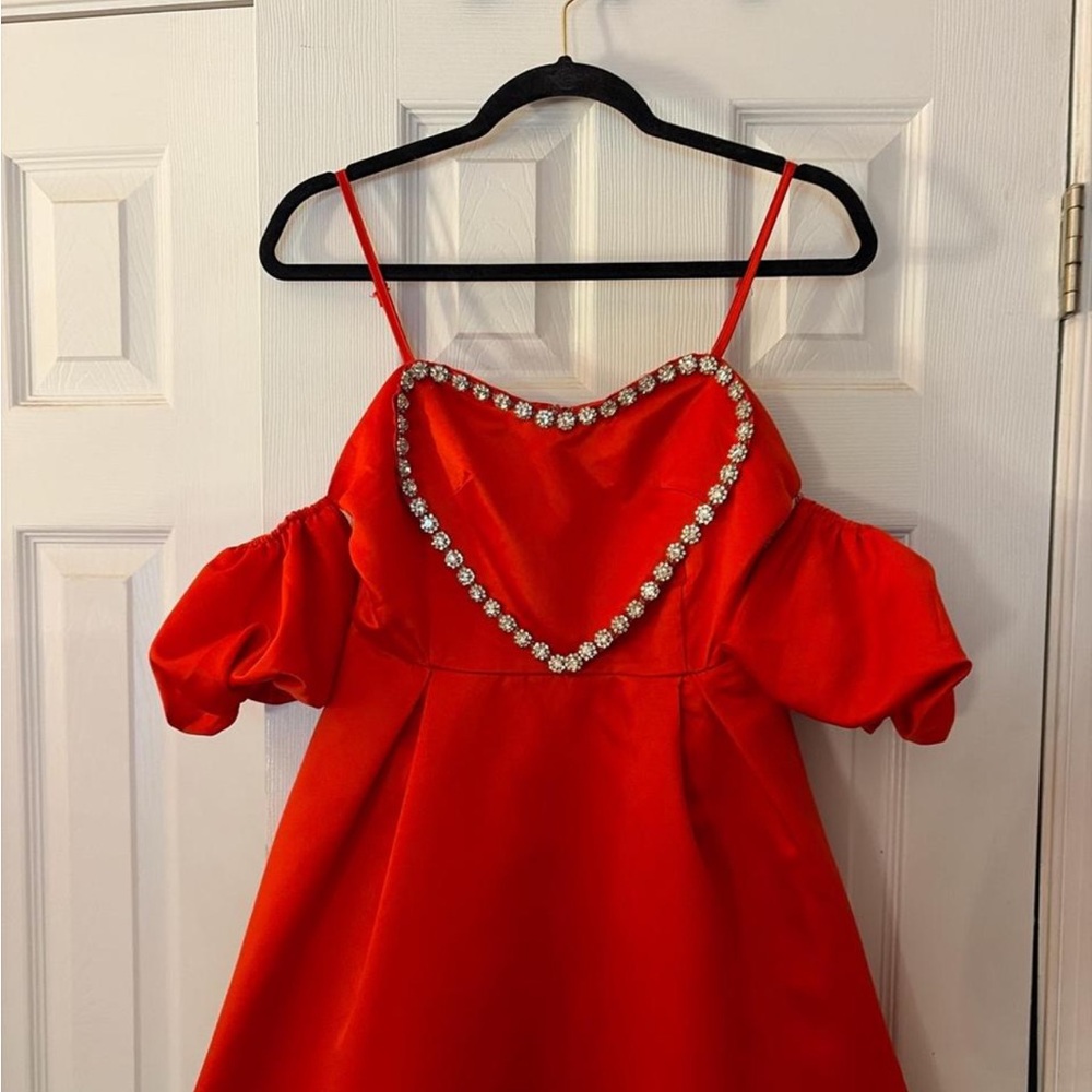 Red Heart Satin Rhinestone Mini Dress🌹
